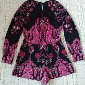 Bebe SP Romper Jumper Black Paisley Pink